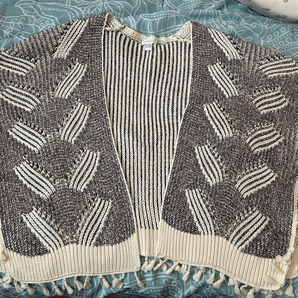 Anthropologie Cream and Brown Knit Sweater